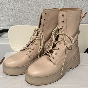 & Other Stories Beige Lace-Up Leather Combat Boots